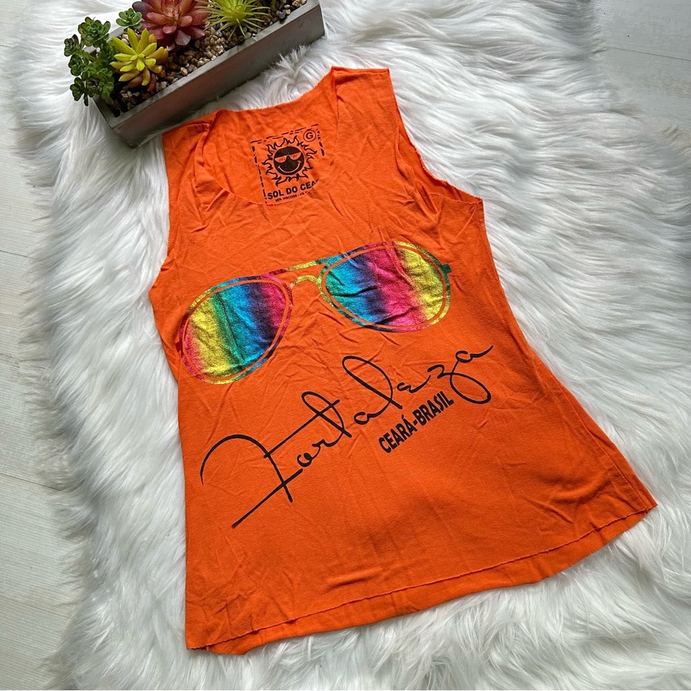 5x$25 Sol Do Ceara Fortaleza Brasil Viscose Orange Raw Edge Aviator Tank top, 5